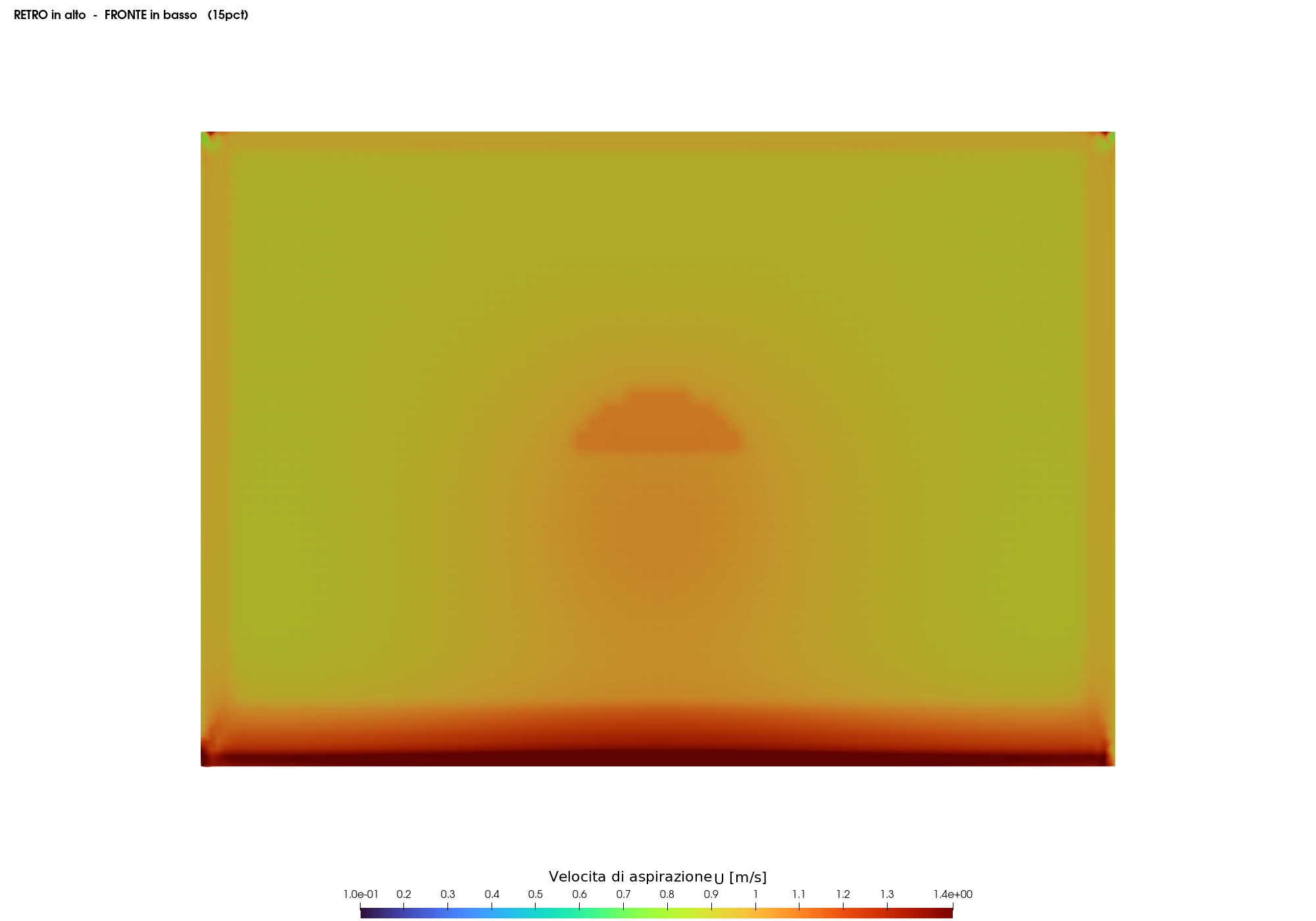 Mappa CFD della velocità di aspirazione su piano aspirante forato