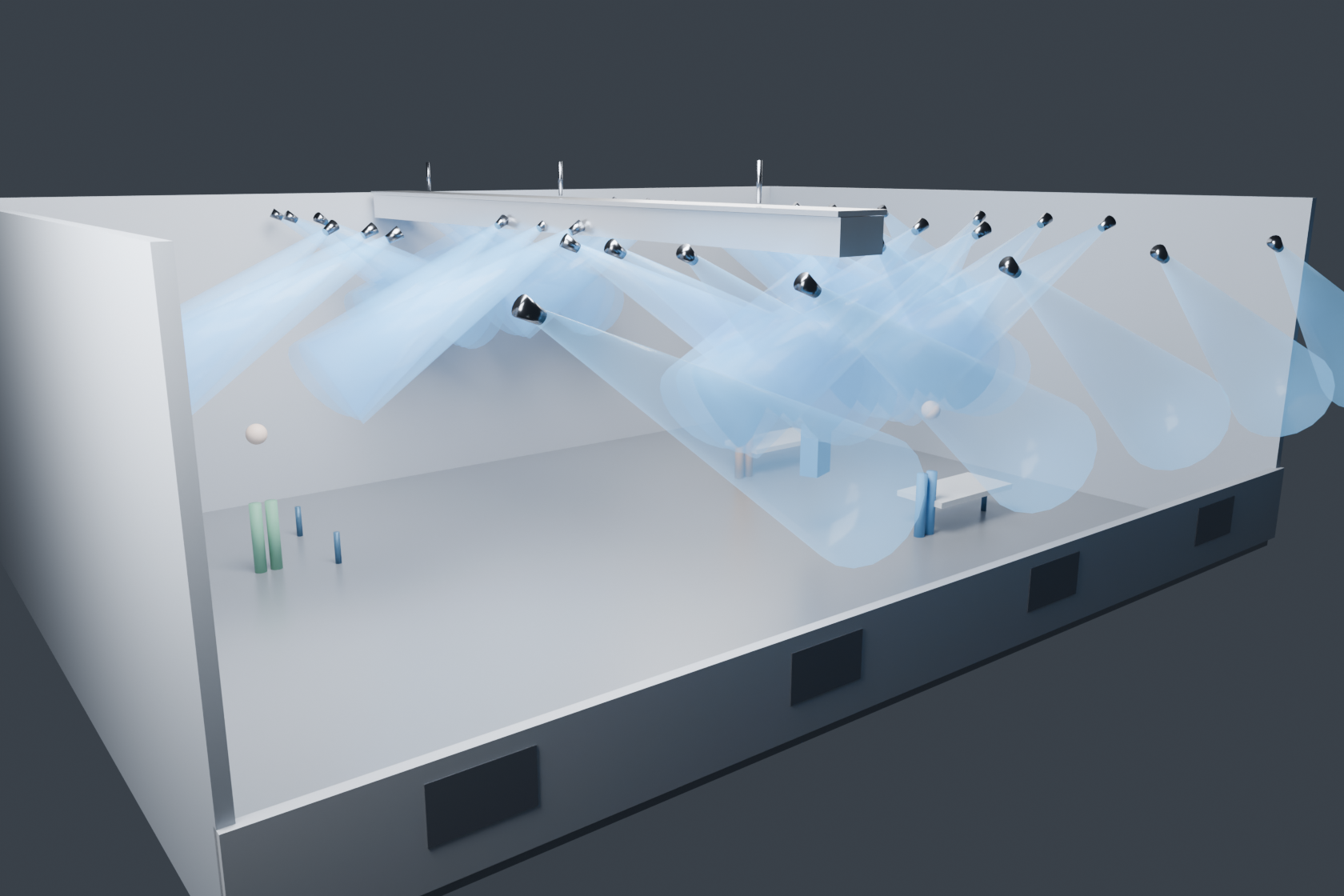 Render CFD di una cabina industriale con flussi d'aria
